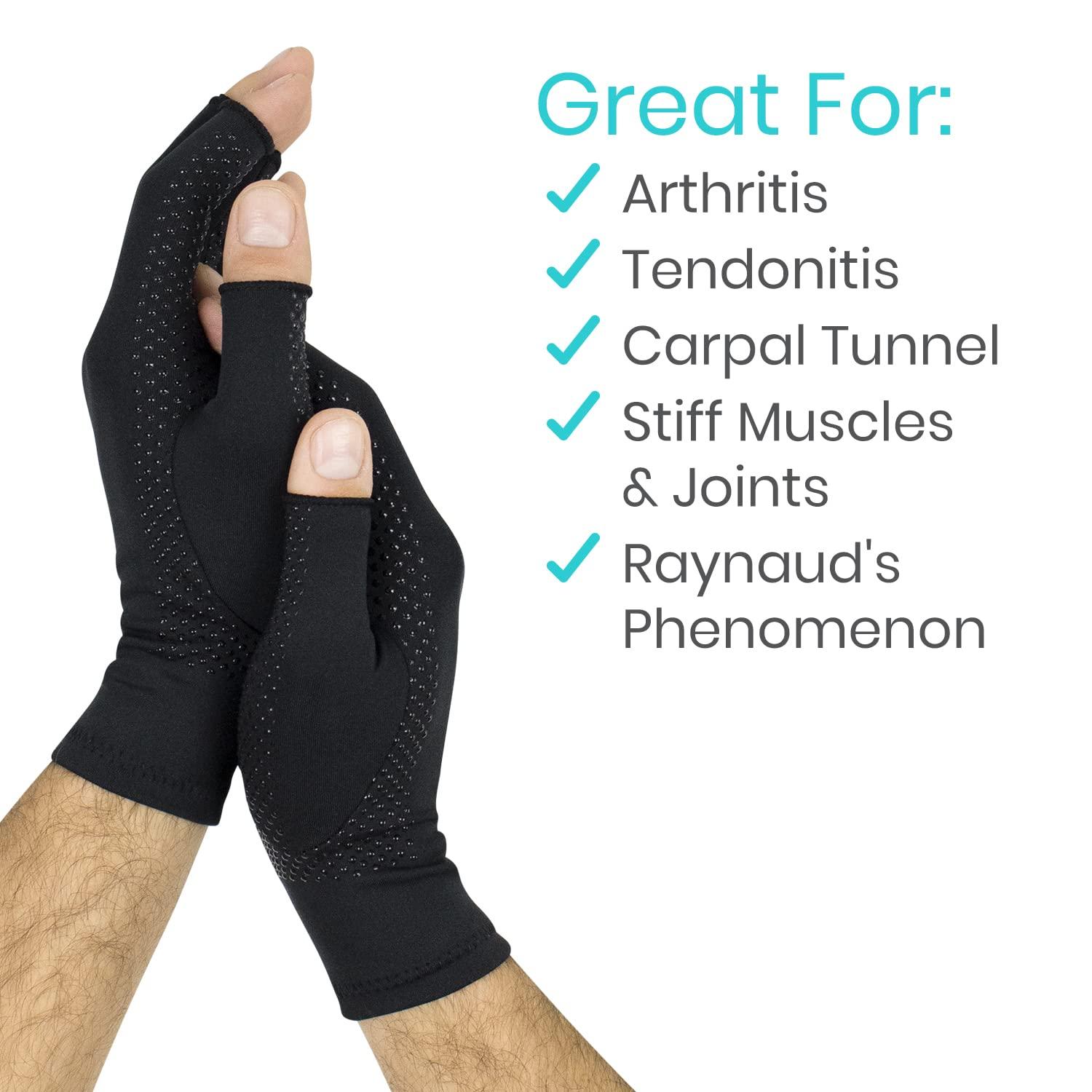 Vive Vive Fingerless Arthritis Gloves for Men & Women Made w/Copper Infused Fabric - Therapeutic Compression for Swelling, Carpal Tunnel, Tendonitis, Edema, & Finger Pain - Comfortable Non-Slip (Large)