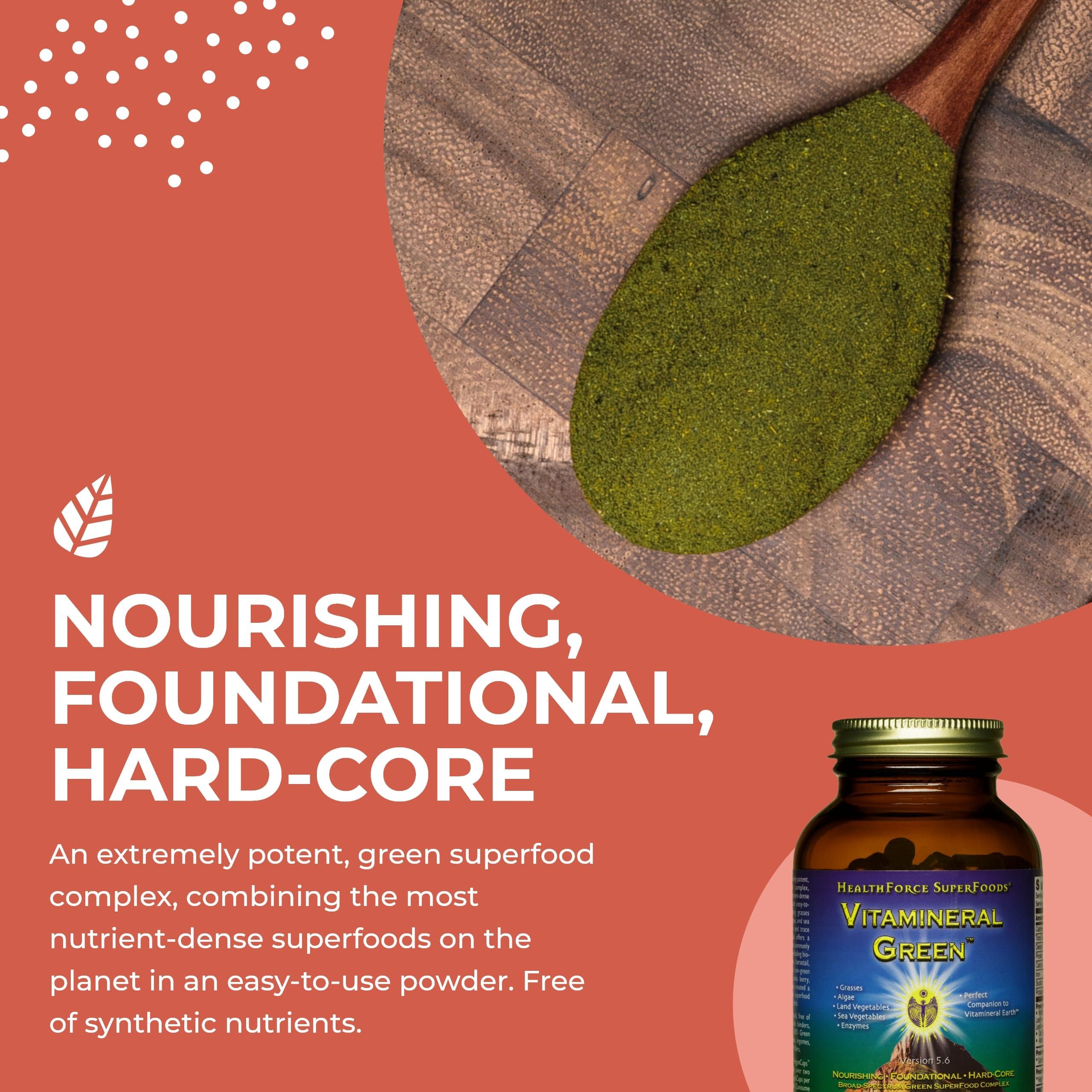 HEALTHFORCE SUPERFOODS HealthForce SuperFoods Vitamineral Green - Mineral Supplement for Immune & Thyroid Support - Green Powder Supplement with Ingredients from The Land - Gluten-Free & Vegan - 120 Capsules