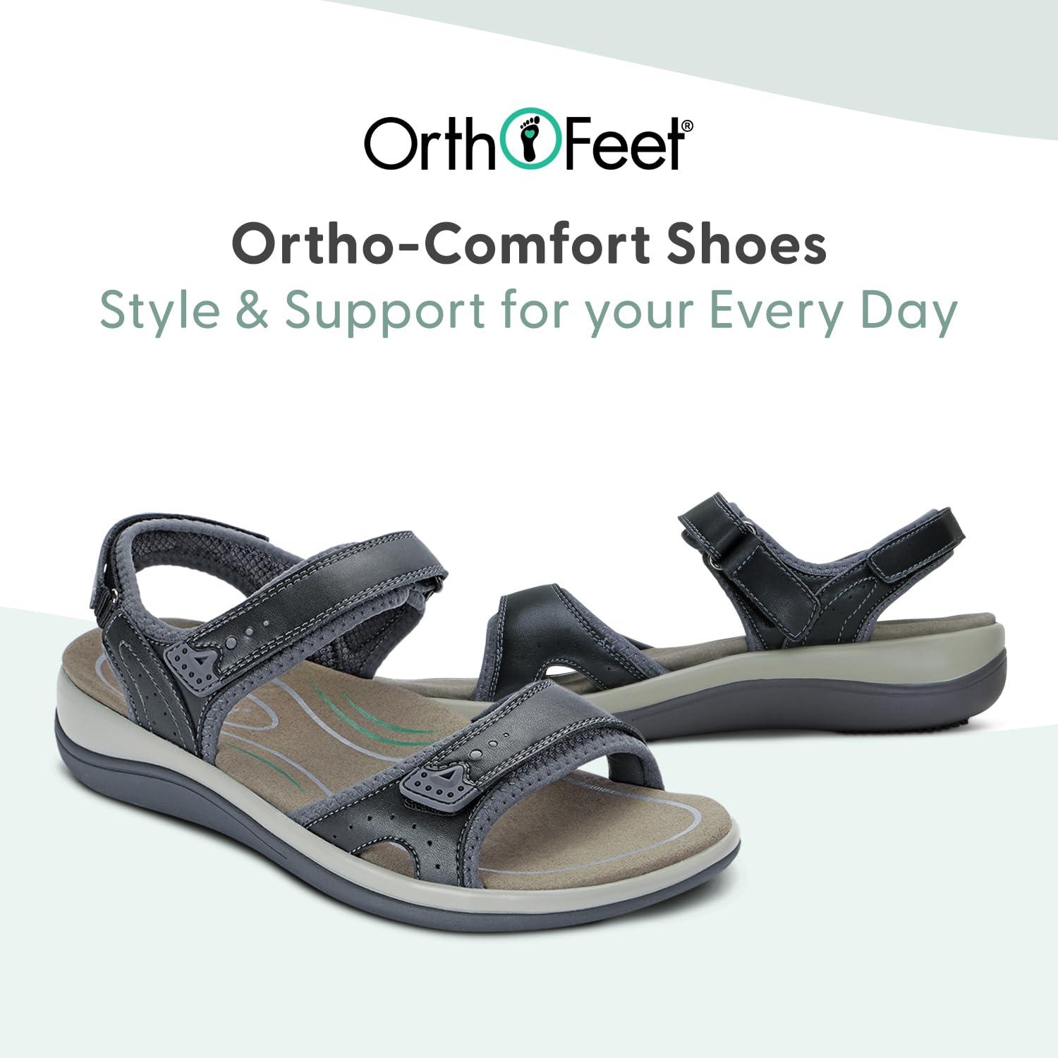 Orthofeet Orthofeet Proven Heel and Foot Pain Relief. Extended Widths. Orthopedic Diabetic Arch Support Women\'s Orthotic Sandals, Black