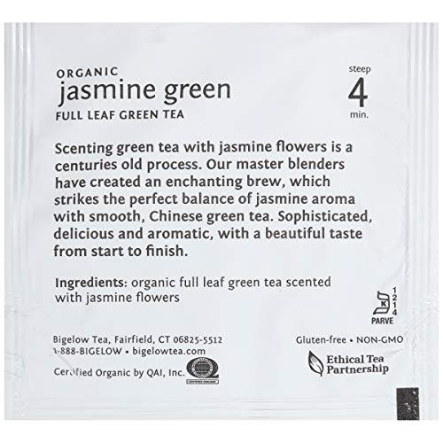 Bigelow Tea Steep Café Organic Jasmine Green Tea, 50 Bags per Box, Single Source, Premium Whole Leaf Teas in a Sachet Pyramid Bag, Individually Wrapped in a Foil Pouch, Hot or Iced, by Bigelow Tea