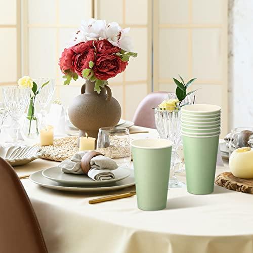 Funtery Funtery 100 Count Paper Cups Disposable Bridal Shower Cups Paper Cups for Wedding Holiday Picnic Party Coffee Beverage Tea(16 oz,Sage Green)