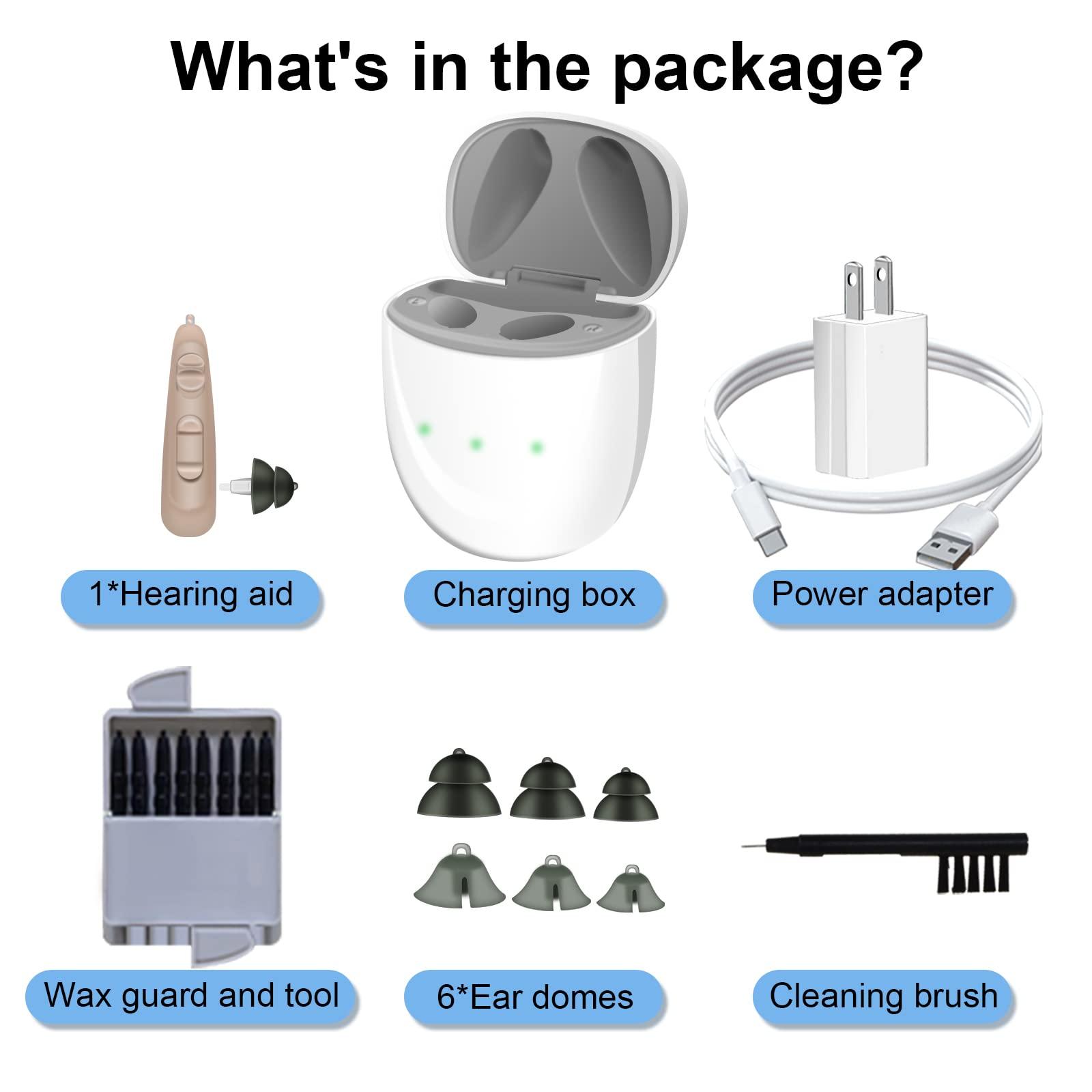 Banglijian Banglijian Hearing Aids Rechargeable RIC Hearing Aids for Seniors Adults, 12 Channels Hearing Aid with Magnetic Contact Charging Box Digital Noise Cancelling and Feedback Cancellation (Left Side, Beige)