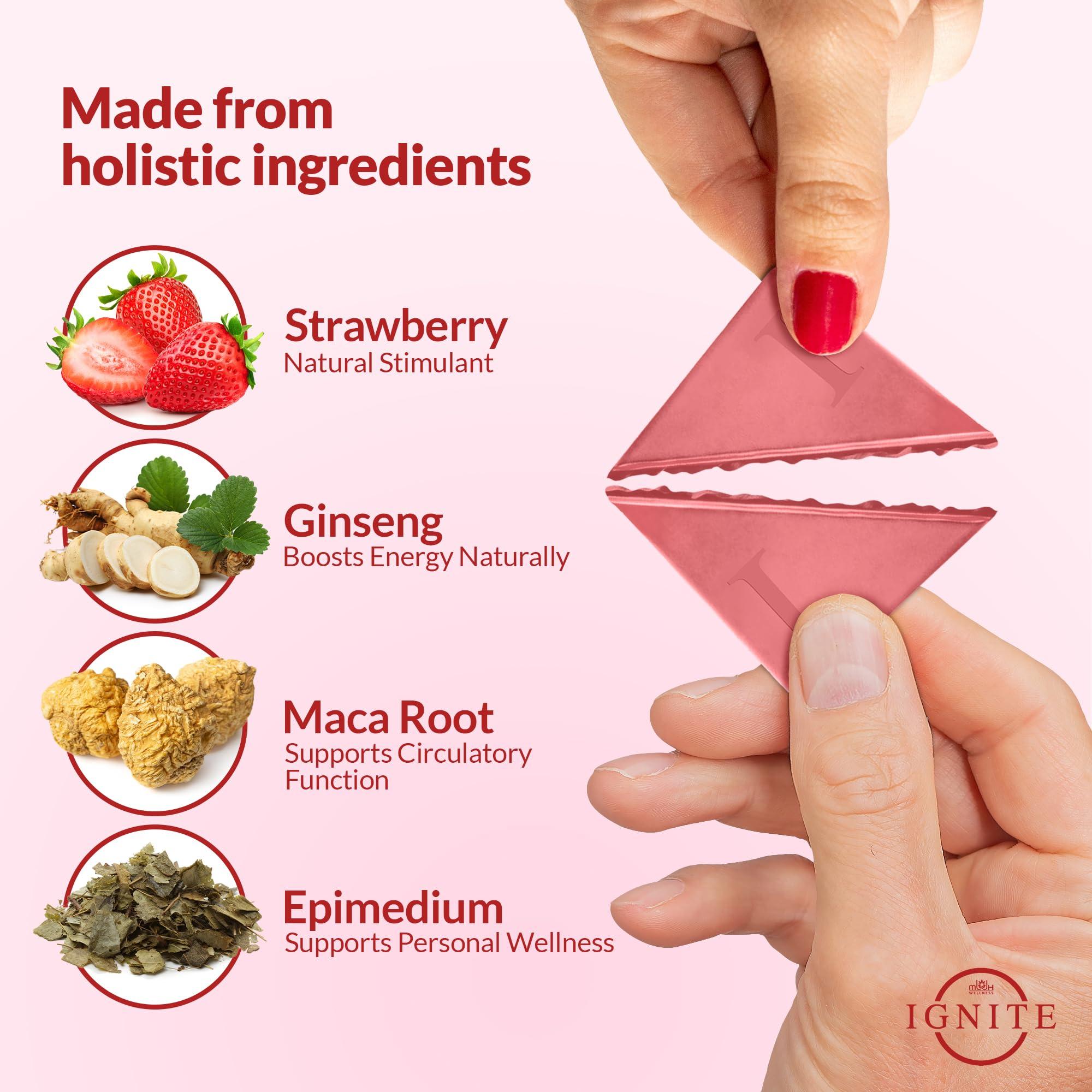 MBDH Wellness Ignite Chocolate Bars - Premium Strawberry flavor Chocolate Squares for Couples - 60% Cocoa, Vegetarian - Crafted with Epimedium and Maca Root for a Delightful Experience - Ideal for Men & Women