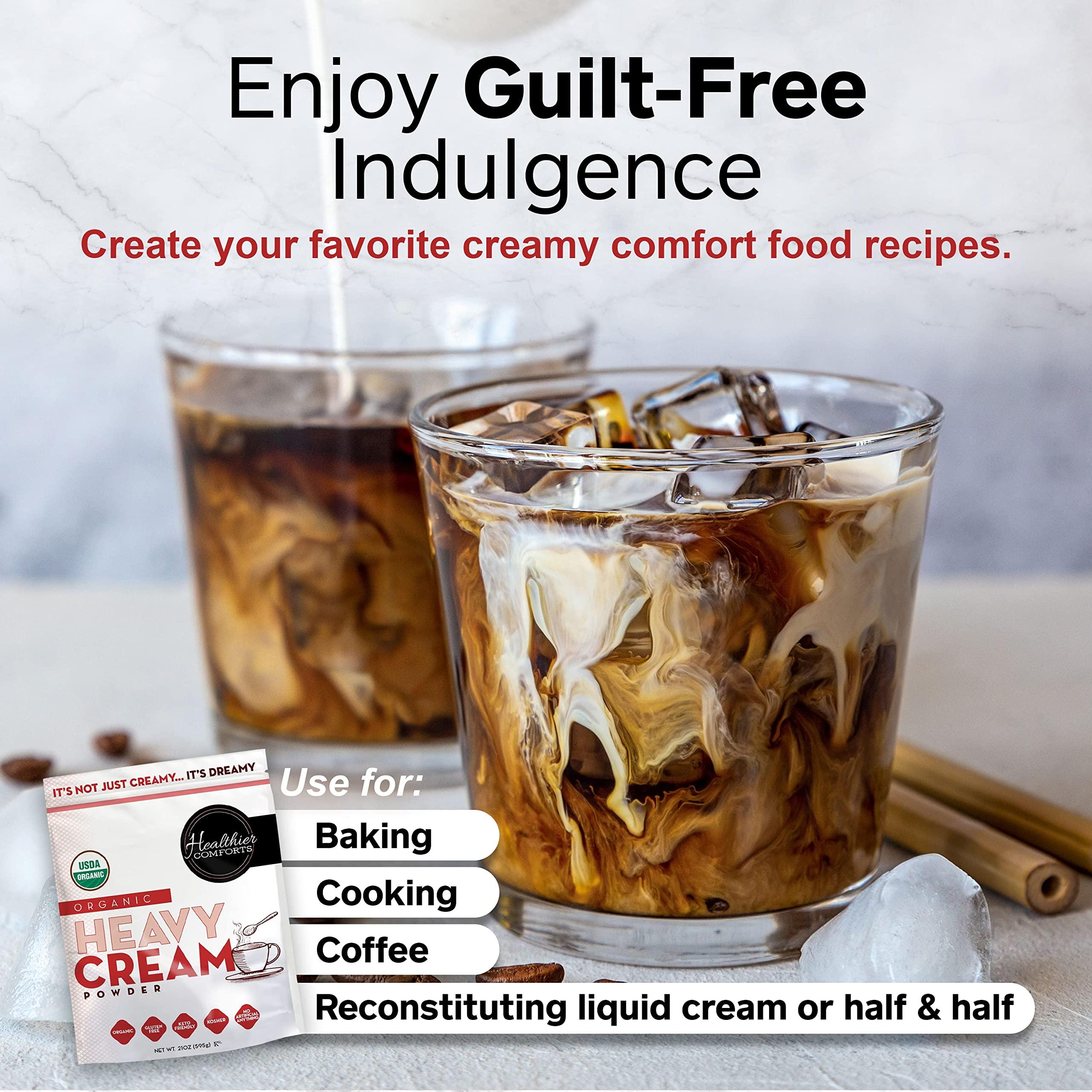 Healthier Comforts Healthier Comforts Organic Heavy Cream Powder (72% Butterfat) | USDA Organic | Kosher, Gluten Free, Non-GMO, and Keto Friendly Half and Half Organic Heavy Cream for Pasta | Made in the USA 21 oz.