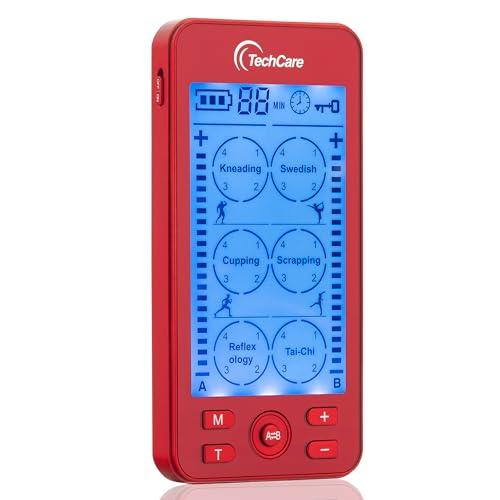 TechCare Massager Tens Unit Plus 24 Rechargeable Electronic Pulse Massager Machine Multi Mode Device with All Accessories (Red)