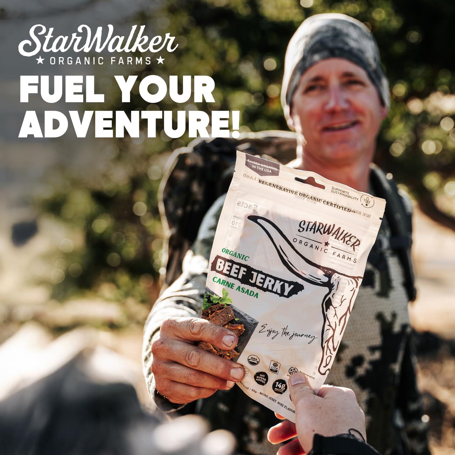 StarWalker Organic Farms StarWalker Organic Farms Carne Asada Beef Jerky Certified Organic, 36g Protein, No Nitrates or Preservatives, Grass-Fed, 3 oz Bag
