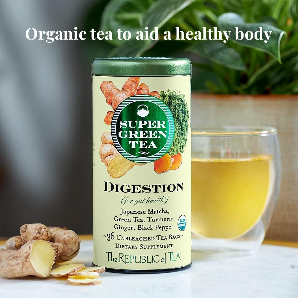 The Republic of Tea The Republic of Tea - Organic Digestion SuperGreen Tea Tin, 36 Tea Bags, Naturally Caffeinated Japanese Matcha and Green Tea