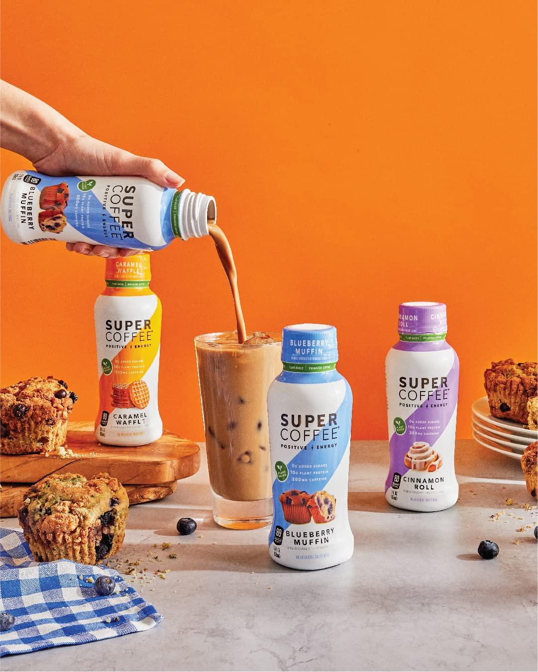 Super Coffee Super Coffee, Plant Based Keto Protein Coffee (0g Added Sugar, 10g Pea Protein, 80 Calories) [Blueberry Muffin] 12 Fl Oz, 6 Pack | Iced Smart Coffee Drinks
