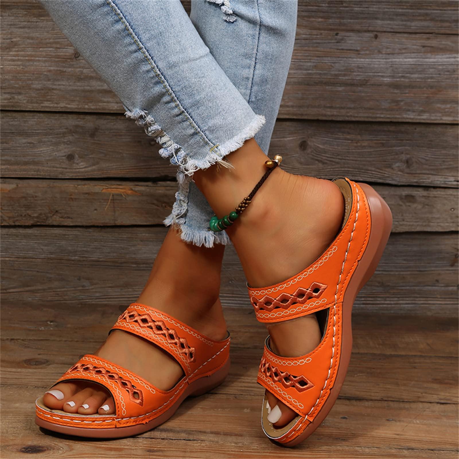 Generic Orthopedic Sandals For Women Plantar Fasciitis Arch Heel Support Women\'s Comfort Orthotic Walking Sandals Open Toe Arch Support Slides Wide Width Dressy Summer Orthopedic Flip Flops 2024