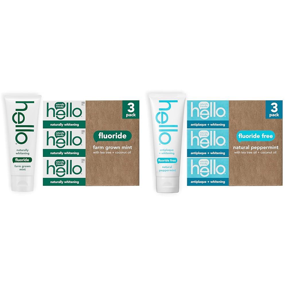 hello Hello Naturally Whitening Fluoride Toothpaste, Natural Peppermint Flavor & Antiplaque Toothpaste, Fluoride Free for Teeth Whitening with Natural Peppermint Flavor