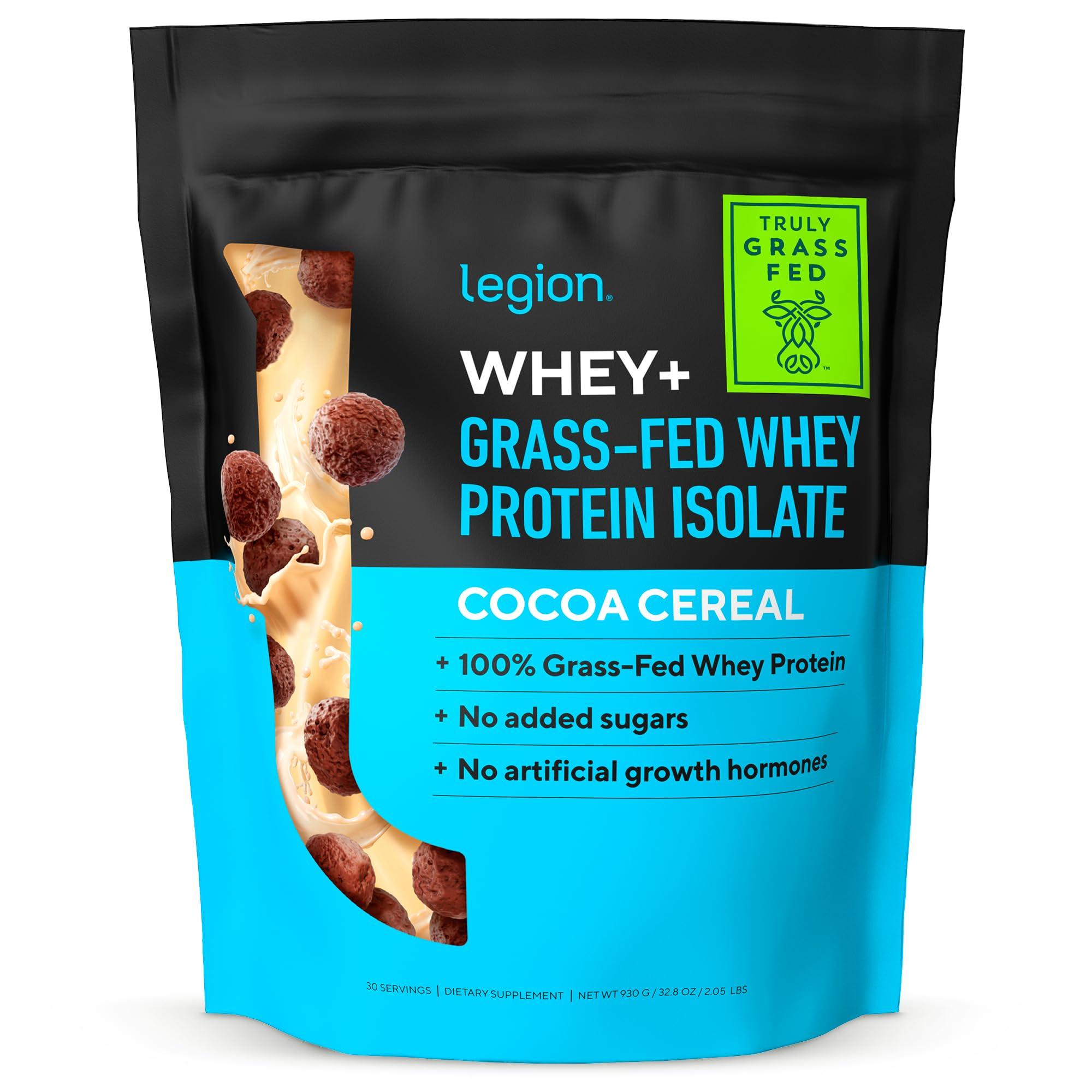 LEGION LEGION Whey+ Whey Isolate Protein Powder from Grass Fed Cows - Low Carb, Low Calorie, Non-GMO, Lactose Free, Gluten Free, Sugar Free, All Natural Whey Protein Isolate 30 Serving (Cocoa Cereal)