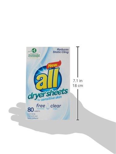 all all Fabric Softener Dryer Sheets for Sensitive Skin, Free Clear, 80 Count