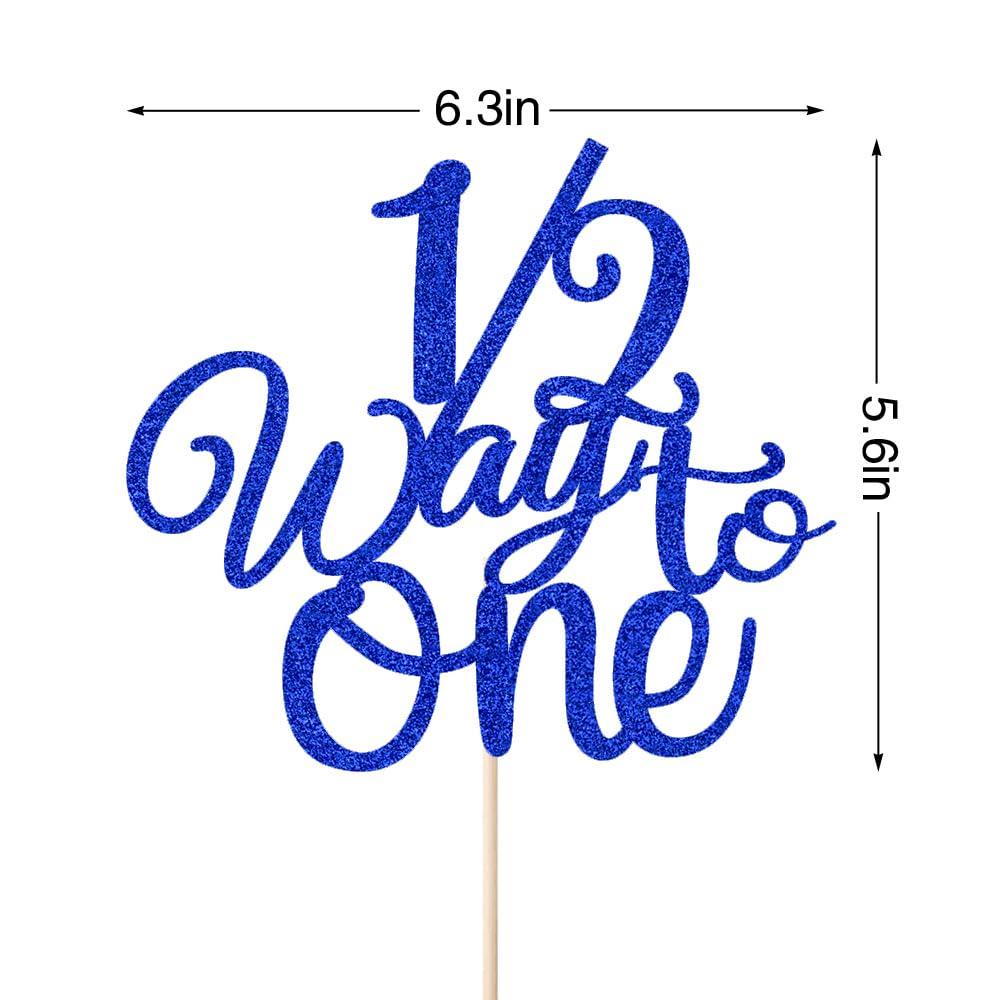 Naicaek Naicaek 1/2 Way to One Cake Topper,Happy 6 Months Cake Decorations,Half Way to One Cake Topper,Baby Boys Girls 6 Months Birthday Party Decorations (Royal Blue Glitter)