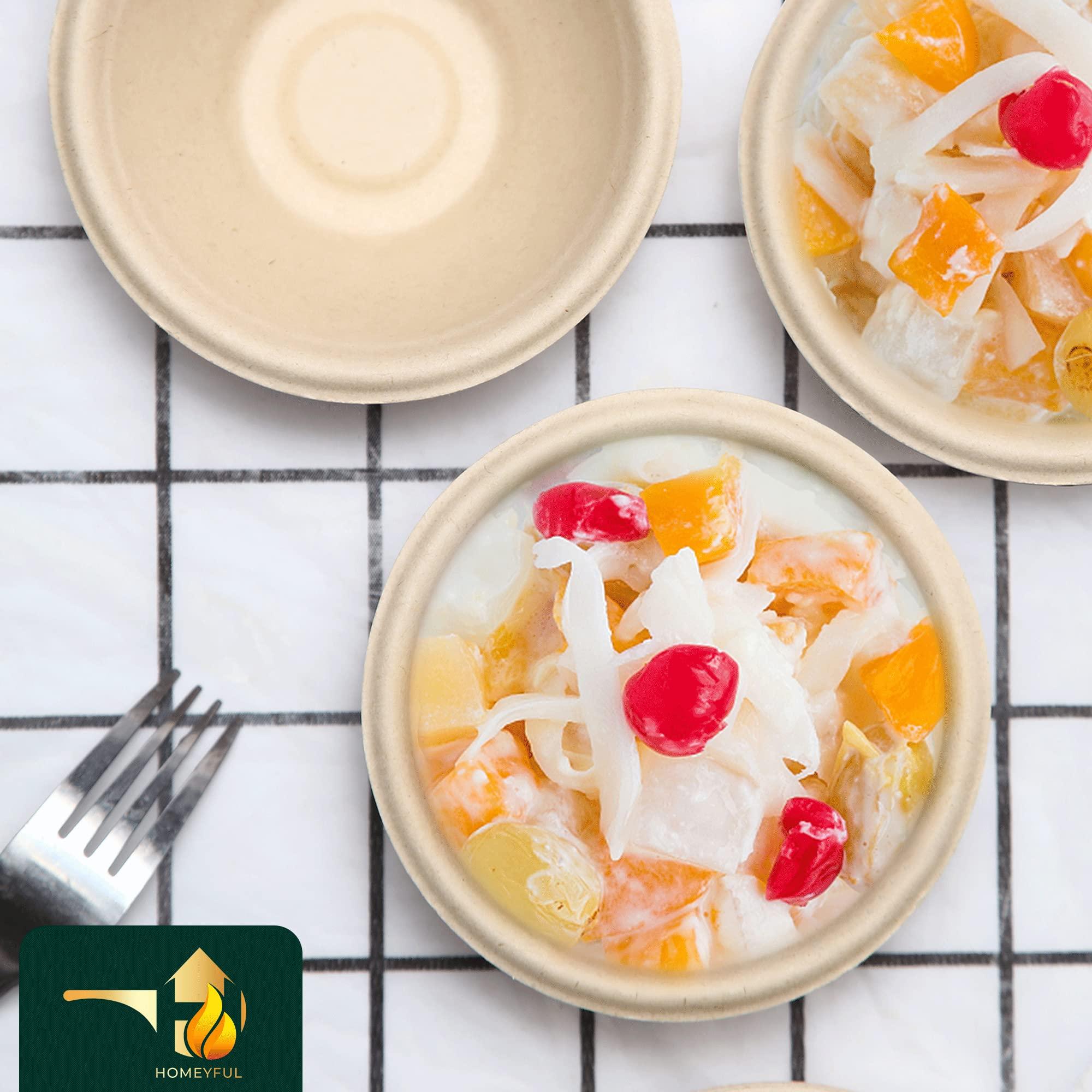 Homeyful Homeyful Disposable Paper Bowls - 100pack 8oz Compostable Paper Bowls- For Condiments, Ice Cream, Chili, Dessert and Chip Dips- Made of Natural Sugarcane Bagasse