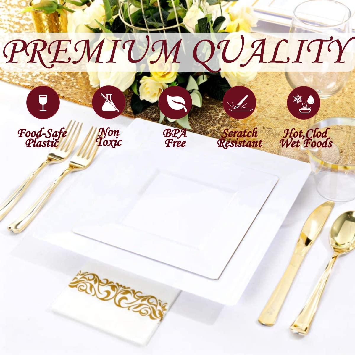 ricpok ricpok Disposable Square Plastic Plates - 100 Pack - 50 x 9.5 Dinner and 50 x 6.5 Salad Combo Plate - Premium Heavy Duty - Fancy and perfect for a Party, Wedding, or Birthday