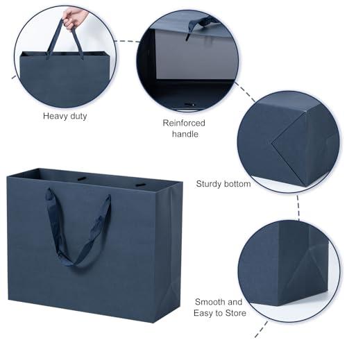 Dasofine Dasofine 25pcs Navy Blue Gift Bags, Large Gift Bags 13\" x 5\" x 10\", Thick Kraft Paper Favor Bags, Gift Bags with Handles for Party, Wedding, Baby Shower