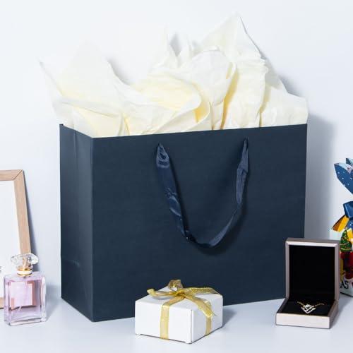 Dasofine Dasofine 25pcs Navy Blue Gift Bags, Large Gift Bags 13\" x 5\" x 10\", Thick Kraft Paper Favor Bags, Gift Bags with Handles for Party, Wedding, Baby Shower