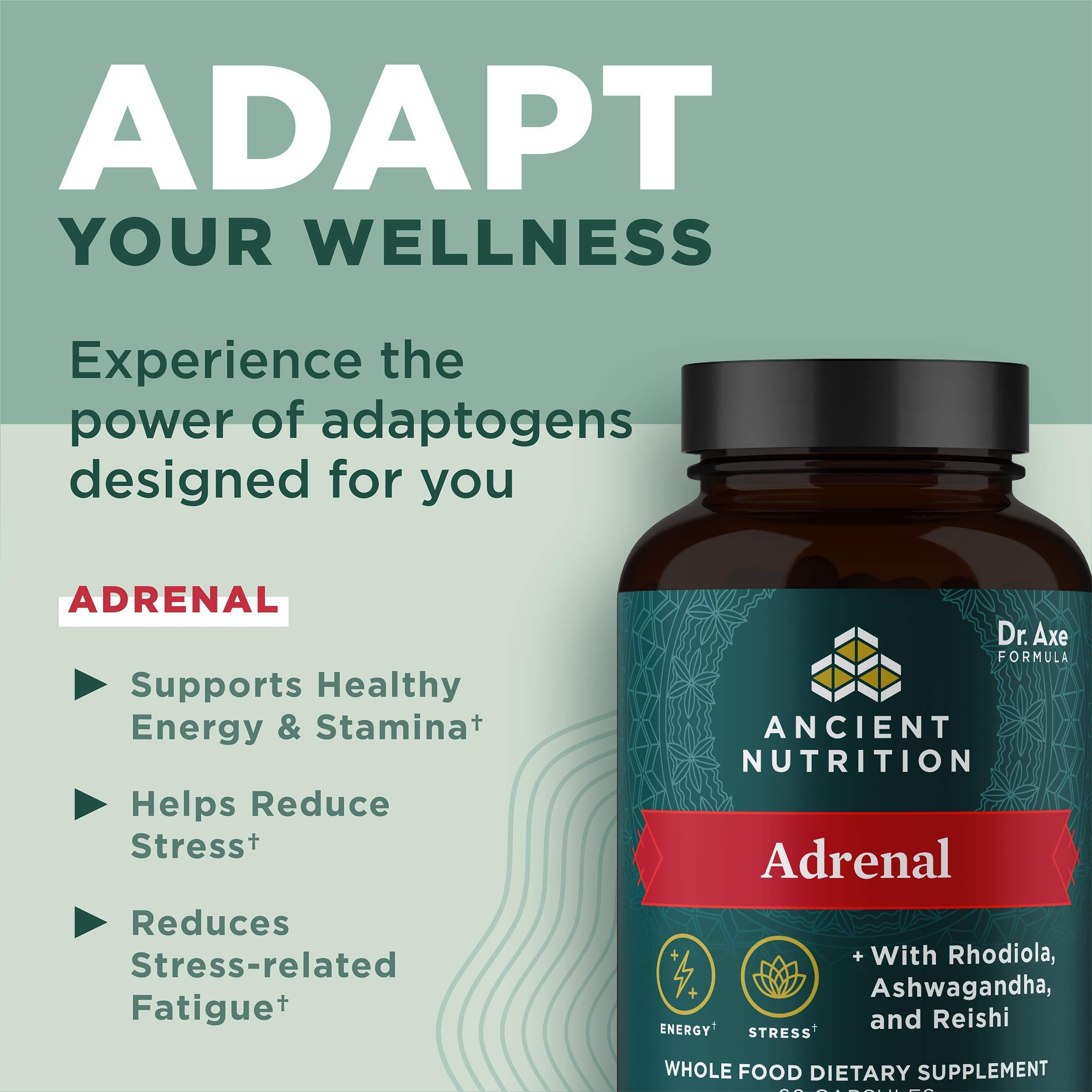 Ancient Nutrition Adrenal Support with Ashwagandha Supplement by Ancient Nutrition, Helps Reduce Stress & Fatigue, Paleo and Keto Friendly, Gluten Free, 1300mg, 60 Capsules