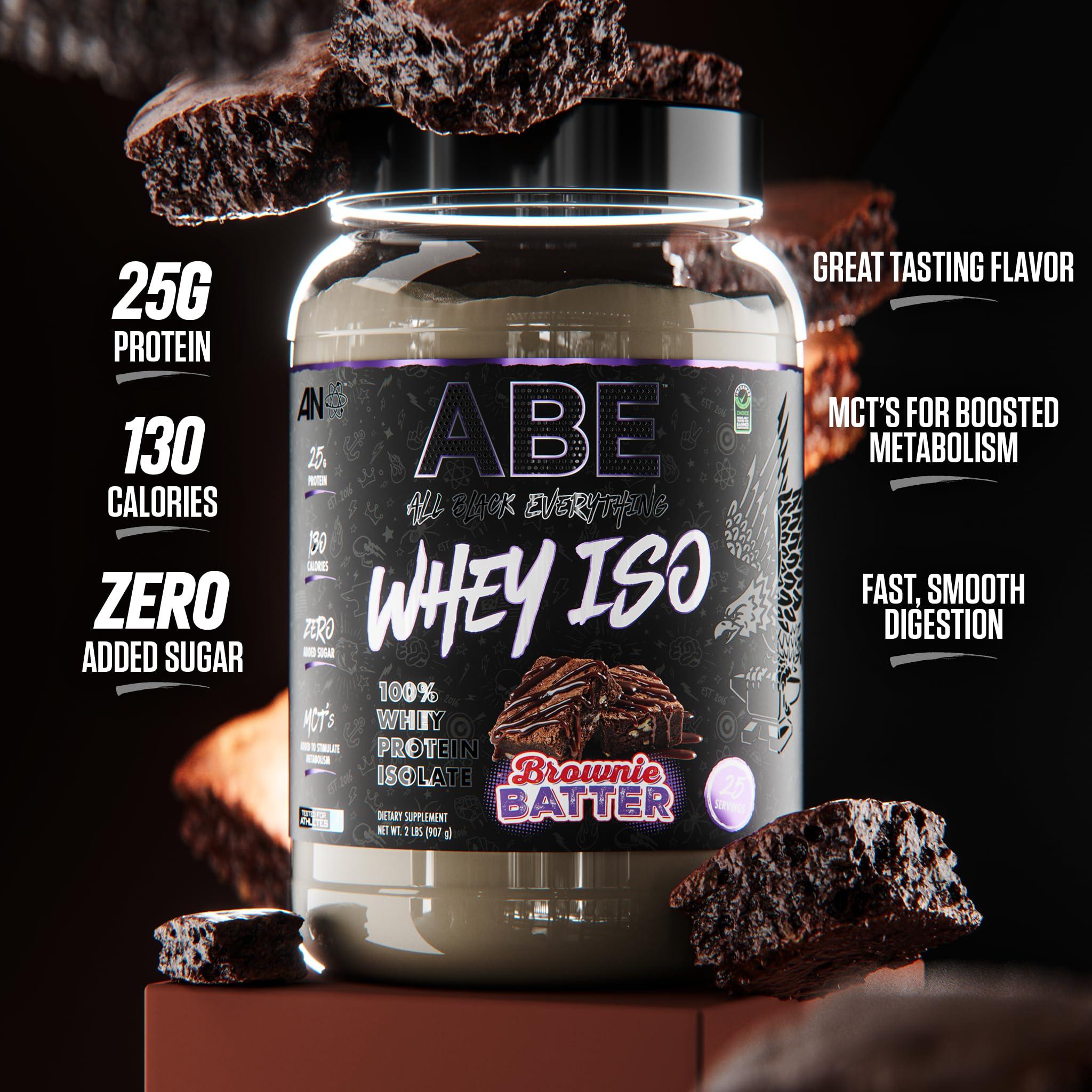 ABE all black everything All Black Everything 25g Whey Protein Powder | Brownie Batter | 20 Servings | Whey Protein Isolate | Low Carbs & Low Sugar | MCTs