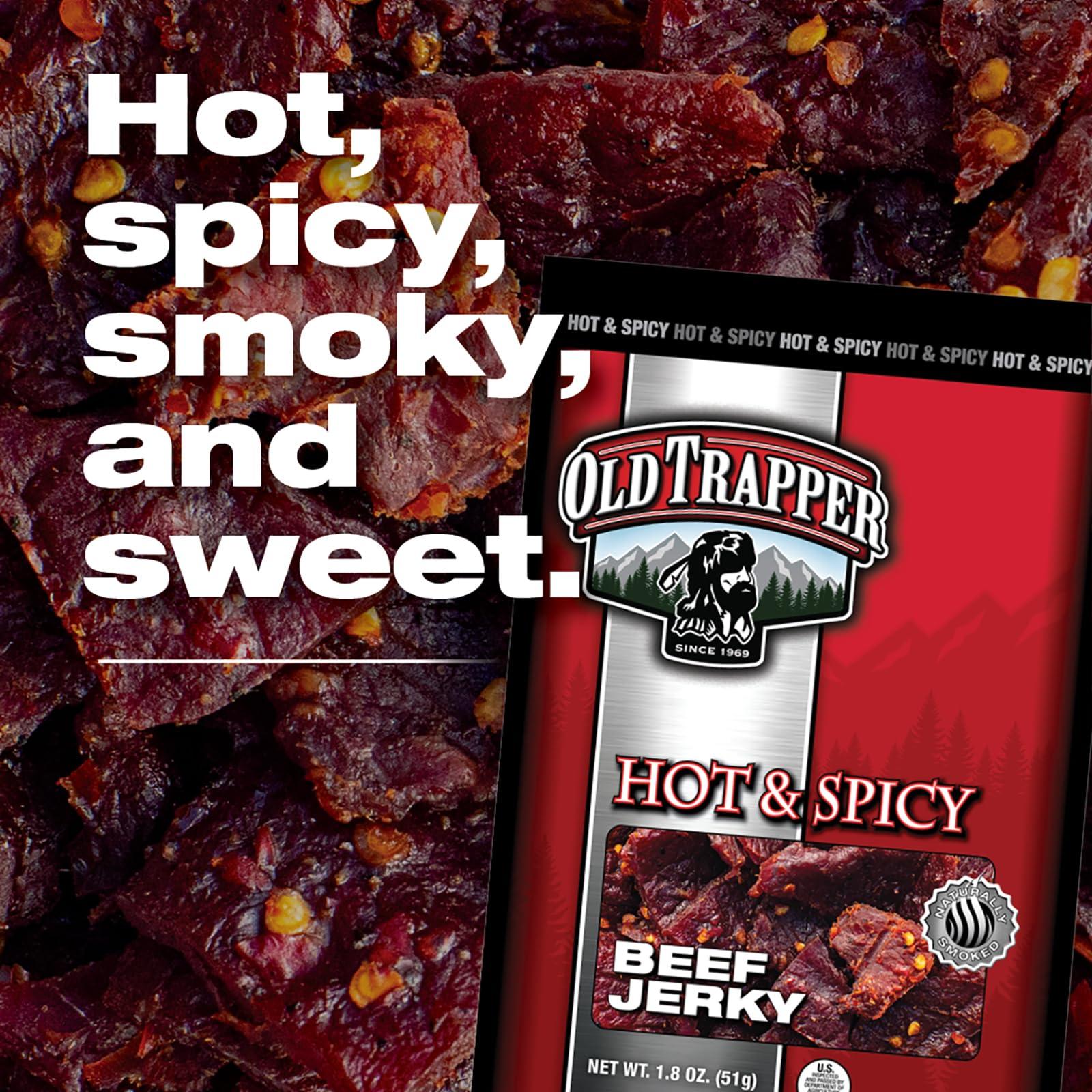 Old Trapper Old Trapper Beef Jerky, Hot & Spicy Flavor, 1.8-Ounce Individual Packs, Great Size for Quick Snacking, 11 Grams of Protein and 70 Calories Per Serving (Pack of Six)