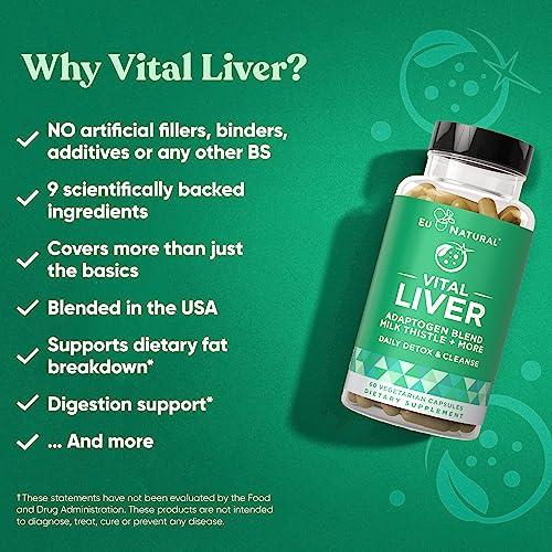 Eu Natural Vital Liver Cleanse Detox & Repair 9-in-1 Liver Support Supplement Milk Thistle, Artichoke Extract, Turmeric, Adaptogens Optimal Liver Function and Digestive Health 60 Vegetarian Soft Capsules