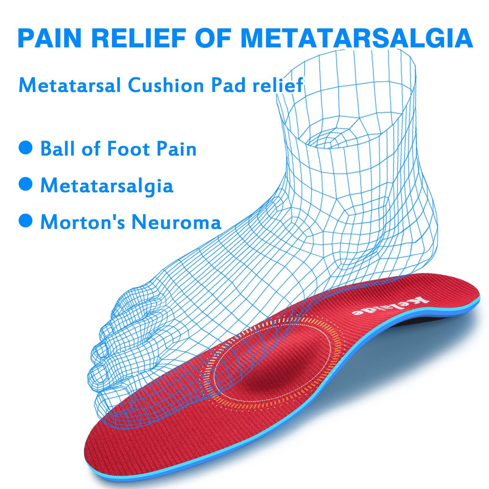 Kelaide Orthotics Arch Support Metatarsalgia Insoles - Mortons Neuroma Inserts Relief Ball of Foot Pain - Orthopedic Insoles for Flat Feet - Shoe Inserts for Plantar Fasciitis (Red M)