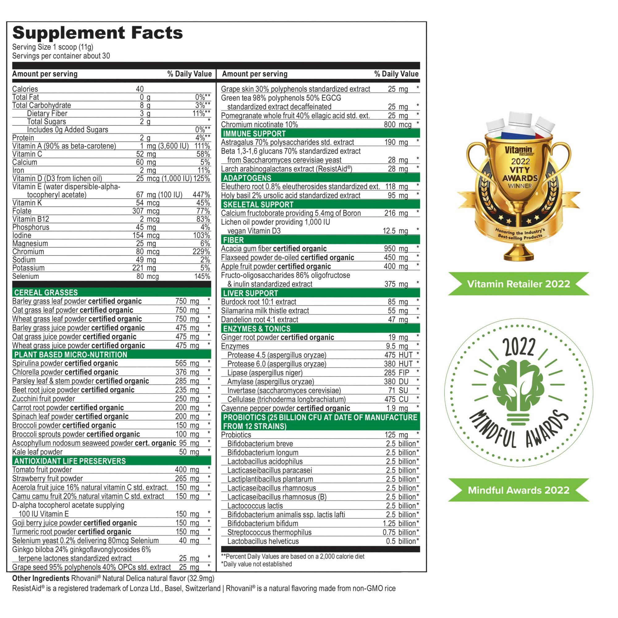 Vibrant Health Vibrant Health, Green Vibrance, Includes 65 Plant-Based Superfoods, 25 Billion Probiotics, Fiber, Adaptogens & Enzymes, 30 Servings