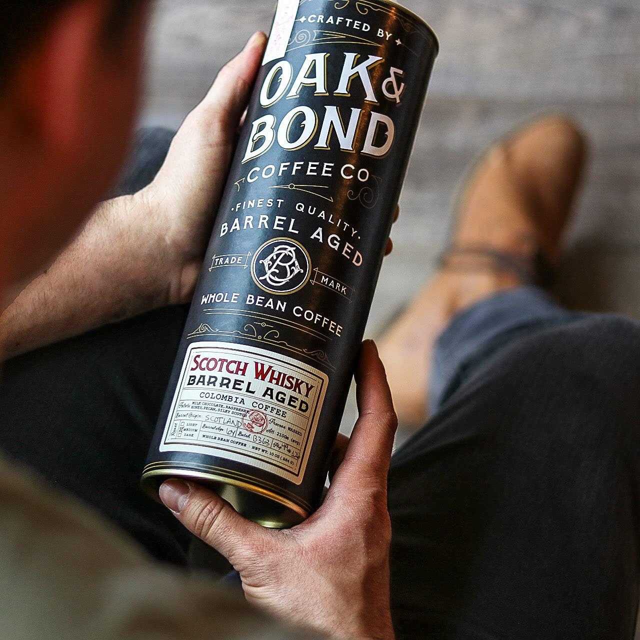 Oak & Bond Coffee Co. Scotch Whisky Barrel Aged Coffee, Colombia Single Origin Washed Whole Coffee Bean, Medium Roast w/ Flavor Notes of Milk Chocolate, Raspberry, Honey, Silky Scotch by Oak & Bond Coffee Co. – 10oz.