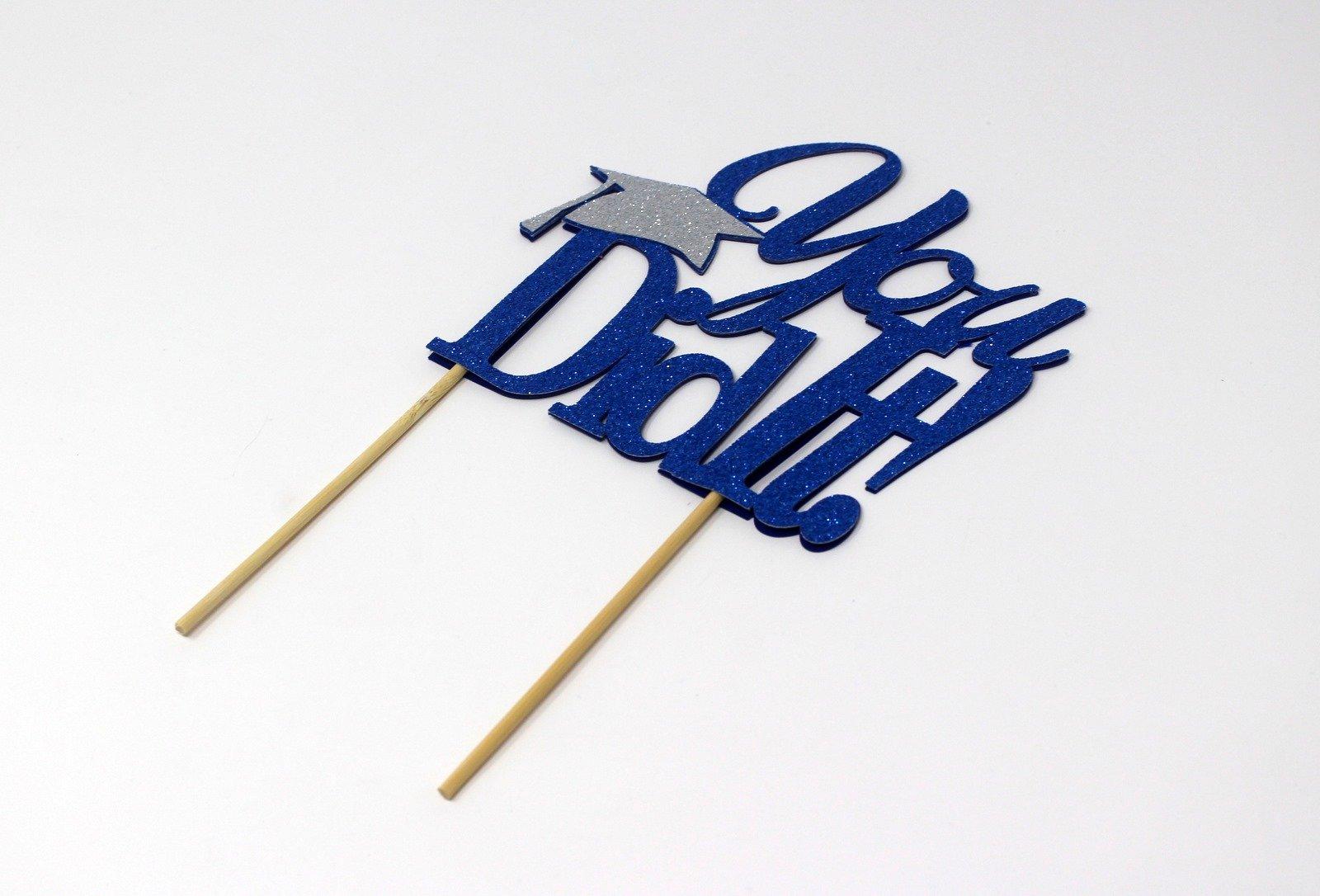 All About Details All About Details You Did It! Cake Topper, 1pc, graduation cake topper (Blue & Silver)