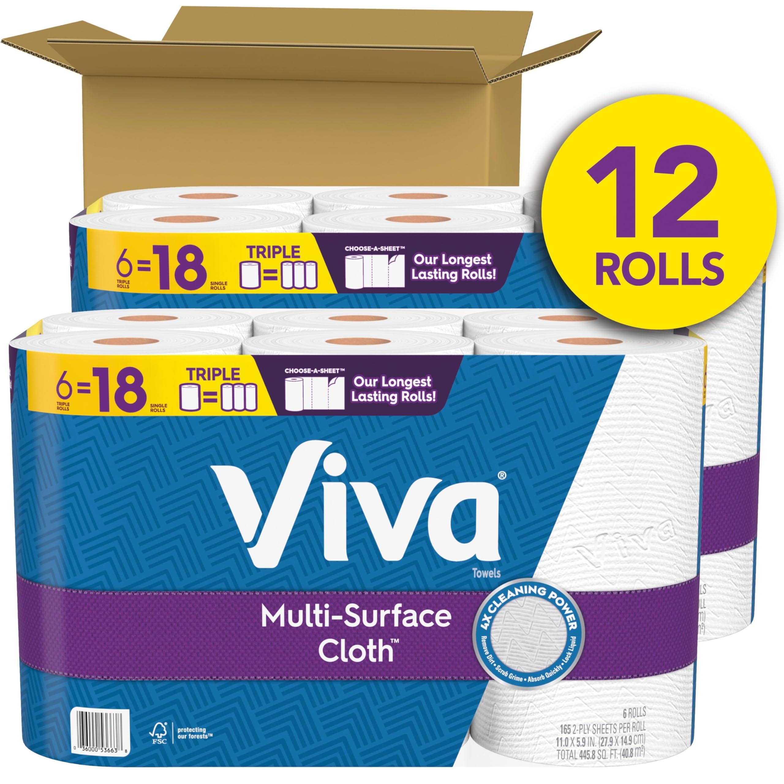 Viva Viva Multi-Surface Cloth Paper Towels, 12 Triple Rolls, 165 Sheets Per Roll (2 Packs of 6)