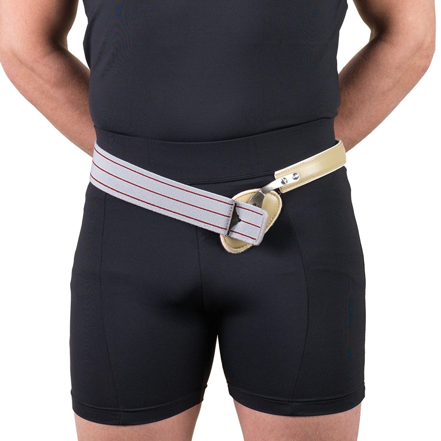 Truform Hernia Truss, Single Spring, Scrotal Pad Compression, Leather, Buckle, 32 inch Hip (Right)