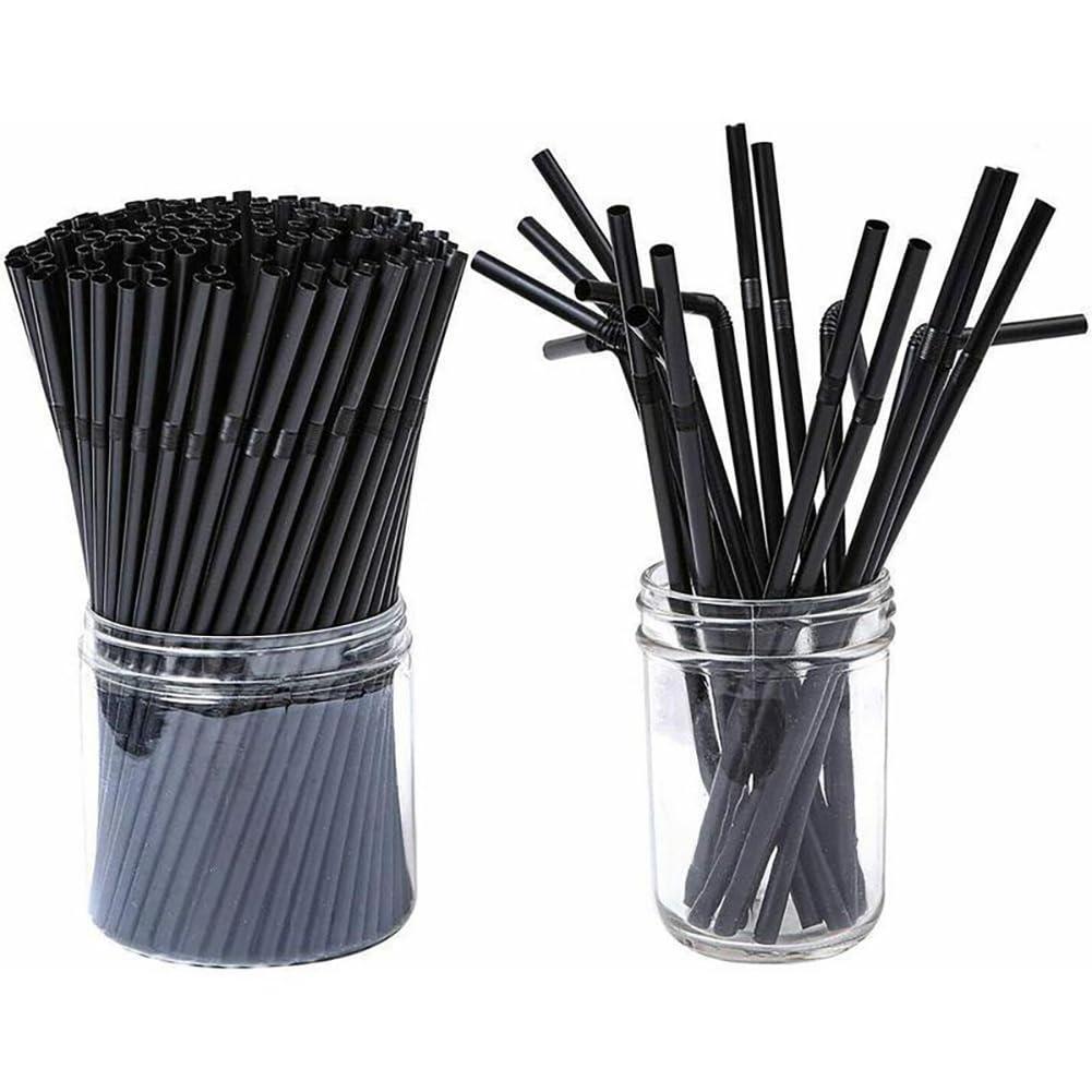 LJJCSFF 200 Pcs Black Plastic Drinking Straws Long Bendy Straws Disposable Flexible Drinking Straws Party Decorations Straws For Juice Cocktails