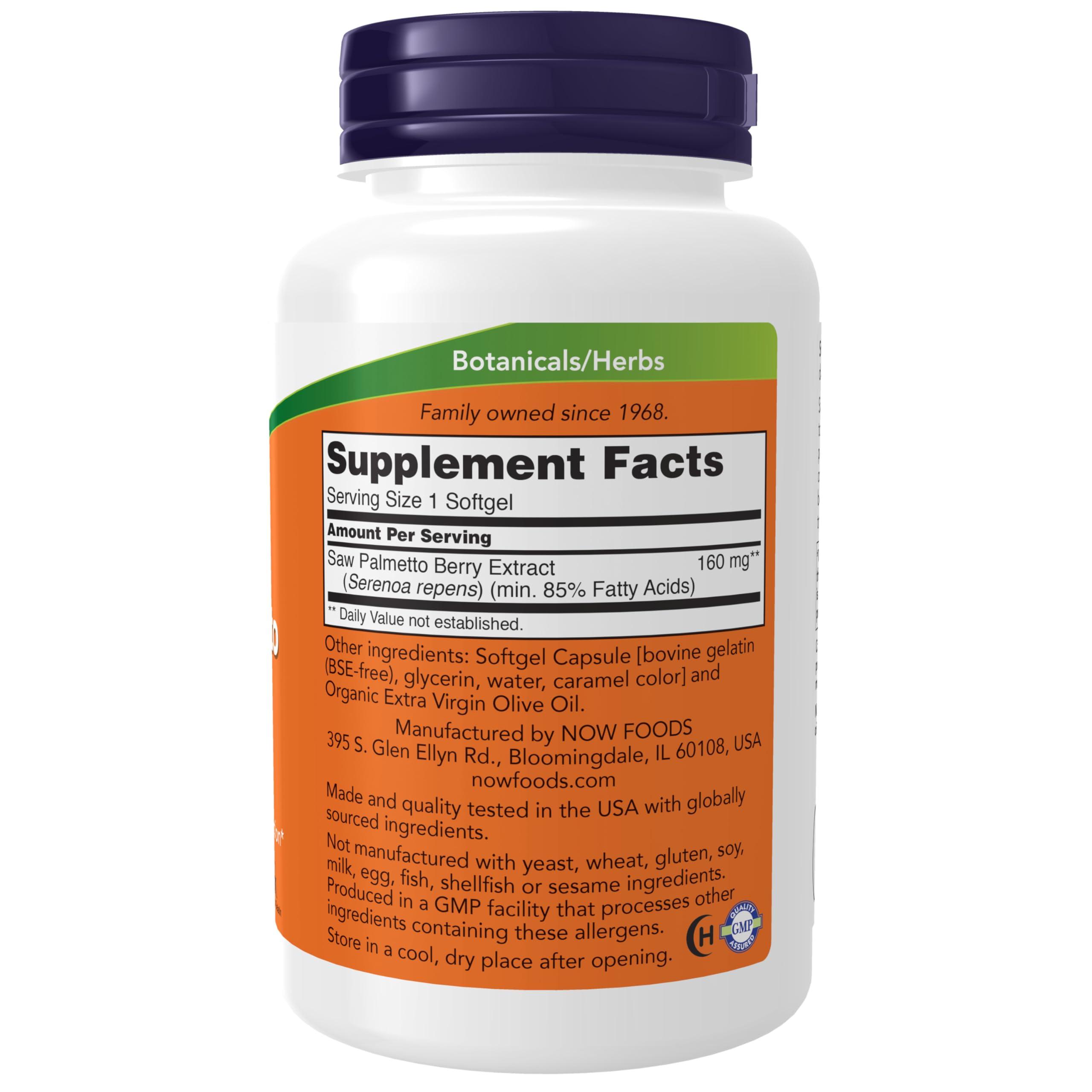 NOW Foods NOW Foods Supplements, Saw Palmetto Extract (Serenoa repens) 160 mg, Men's Health*, 240 Softgels
