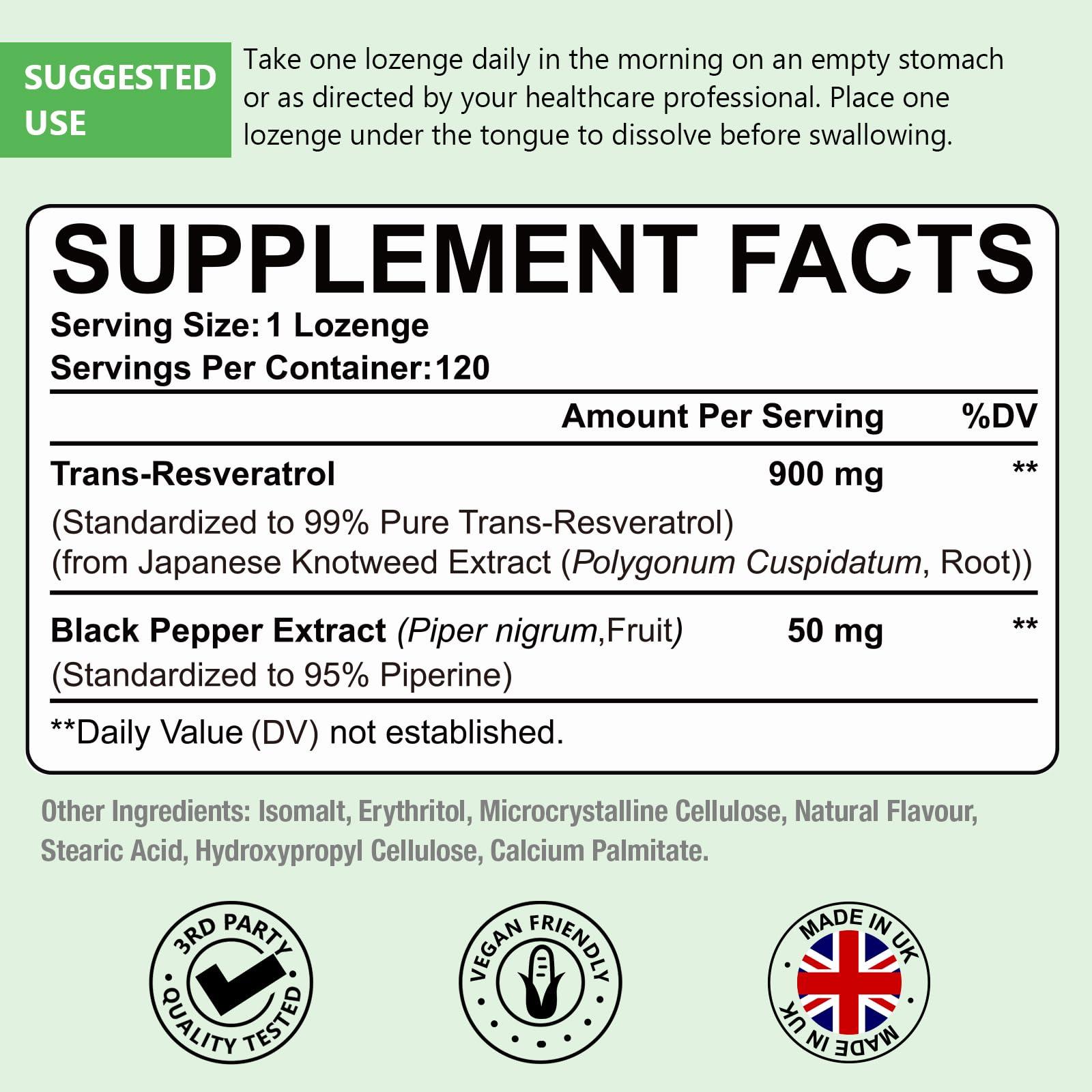 Ascuoli Sublingual Trans-Resveratrol Purity 99%, 3-in-1 Advanced Formula Resveratrol Supplement for Boost NAD+, Immune & Energy Support, Anti-Aging, Skin Health & Antioxidant, 240 Lozenge (240-Day Supply)