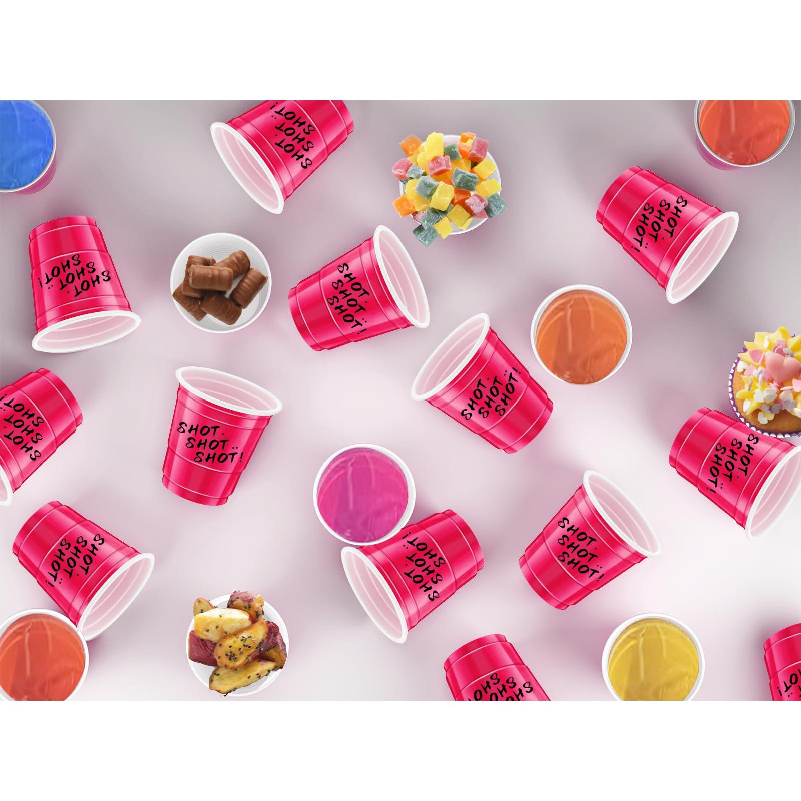 cssopenss 120 pcs Pink Plastic Shot Glasses 2 oz Hot pink shot cups pink shot glasses disposable for drinking Tastings served Snacks Jello Tastings and Samples