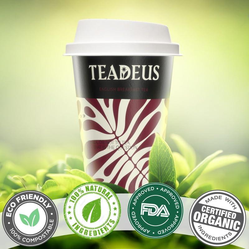 TEADEUS TEADEUS English Breakfast Tea in a Cup - 100 Eco-Friendly and Convenient Cups to Go with Organic Loose Leaf Tea, Enjoy Hot or Iced, for Home, Travel & Office
