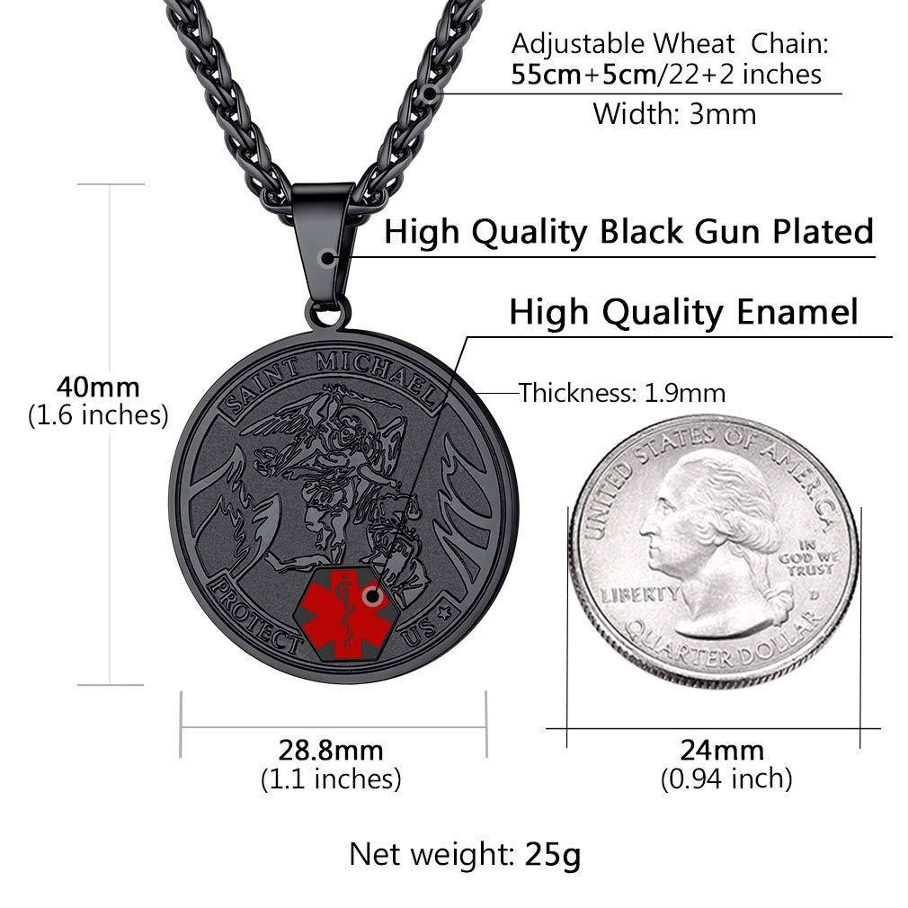 Supcare St Michael Medal Id Necklace Stainless Steel Necklace Medical Alert Necklace for Men Engraved Necklace