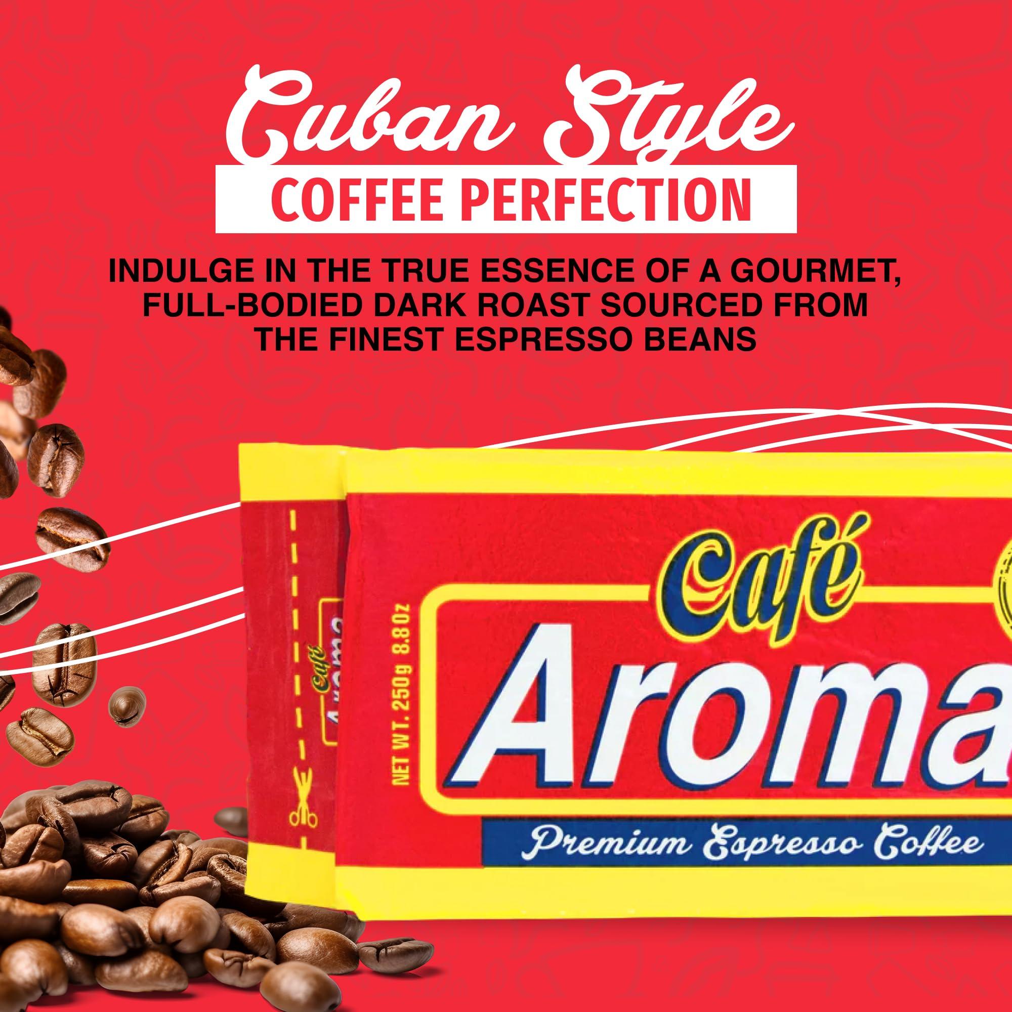 CAFE AROMA Caf Aroma Dark Roast Espresso Ground Coffee, Bulk Coffee, Authentic Cuban Coffee, Vacuum Sealed Coffee, 8.8 oz (24-Pack)