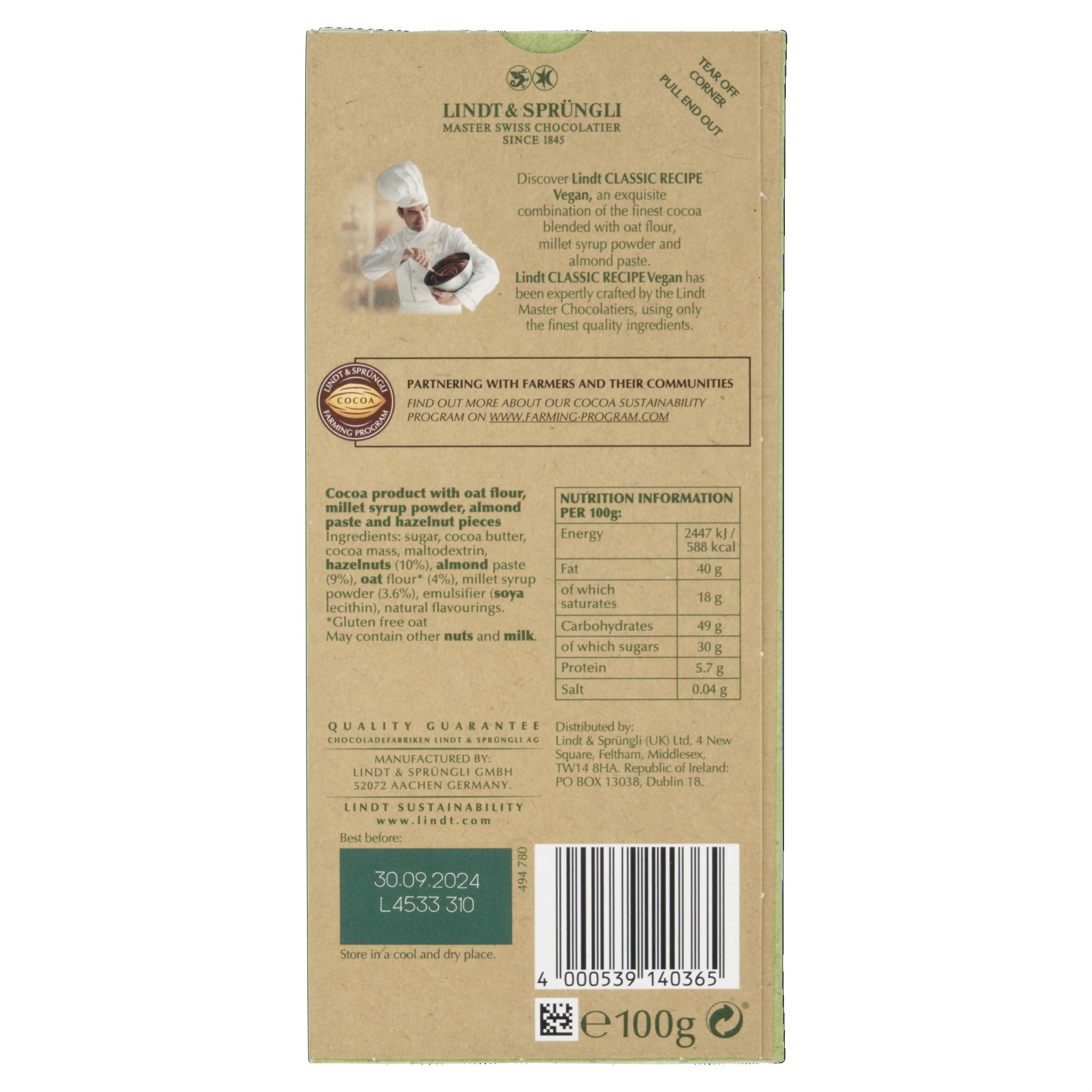 Lindt Lindt Vegan Chocolate Bar, Hazelnut, 100g