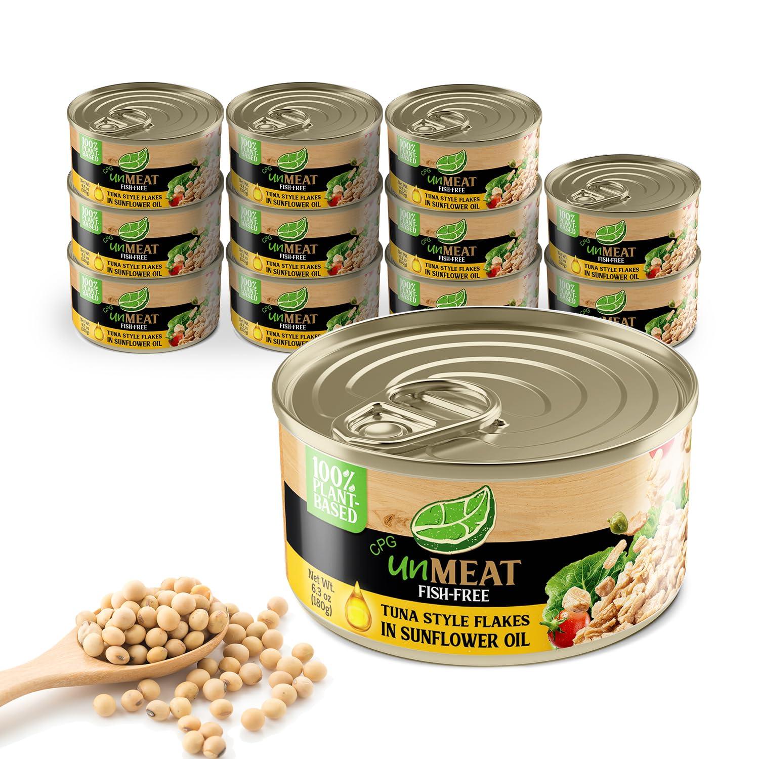 unMEAT unMEAT Plant Based Tuna Style Flakes | Easy to Prepare Plant Based Canned Tuna | Protein-Rich Vegan Tuna in Sunflower Oil, 12 pack