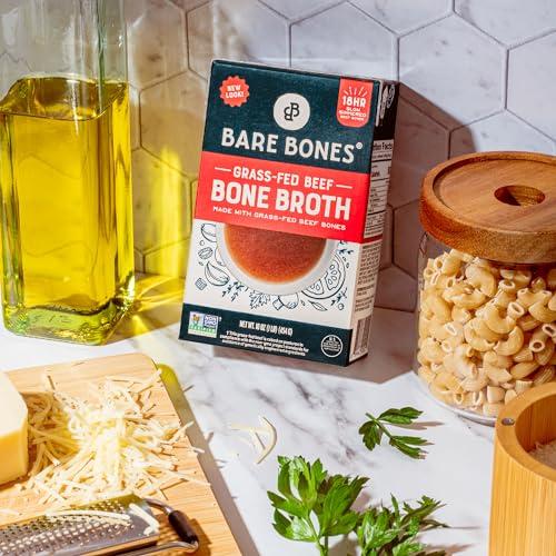 Bare Bones Bare Bones Grass-Fed Beef Bone Broth | Pour w/Pasture Raised Protein & Collagen for Cooking & Sipping | No Artificial Flavors Non-GMO Gluten & Dairy-Free Keto & Paleo Friendly | 16oz Carton | 8 Pack