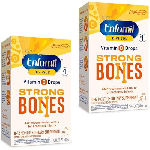 Enfamil Prenatals & Baby Vitamins Enfamil Baby Vitamin D-Vi-Sol Liquid Vitamin D Drops, Supports Strong Teeth & Bone Development, 50mL Bottle (Pack of 2)