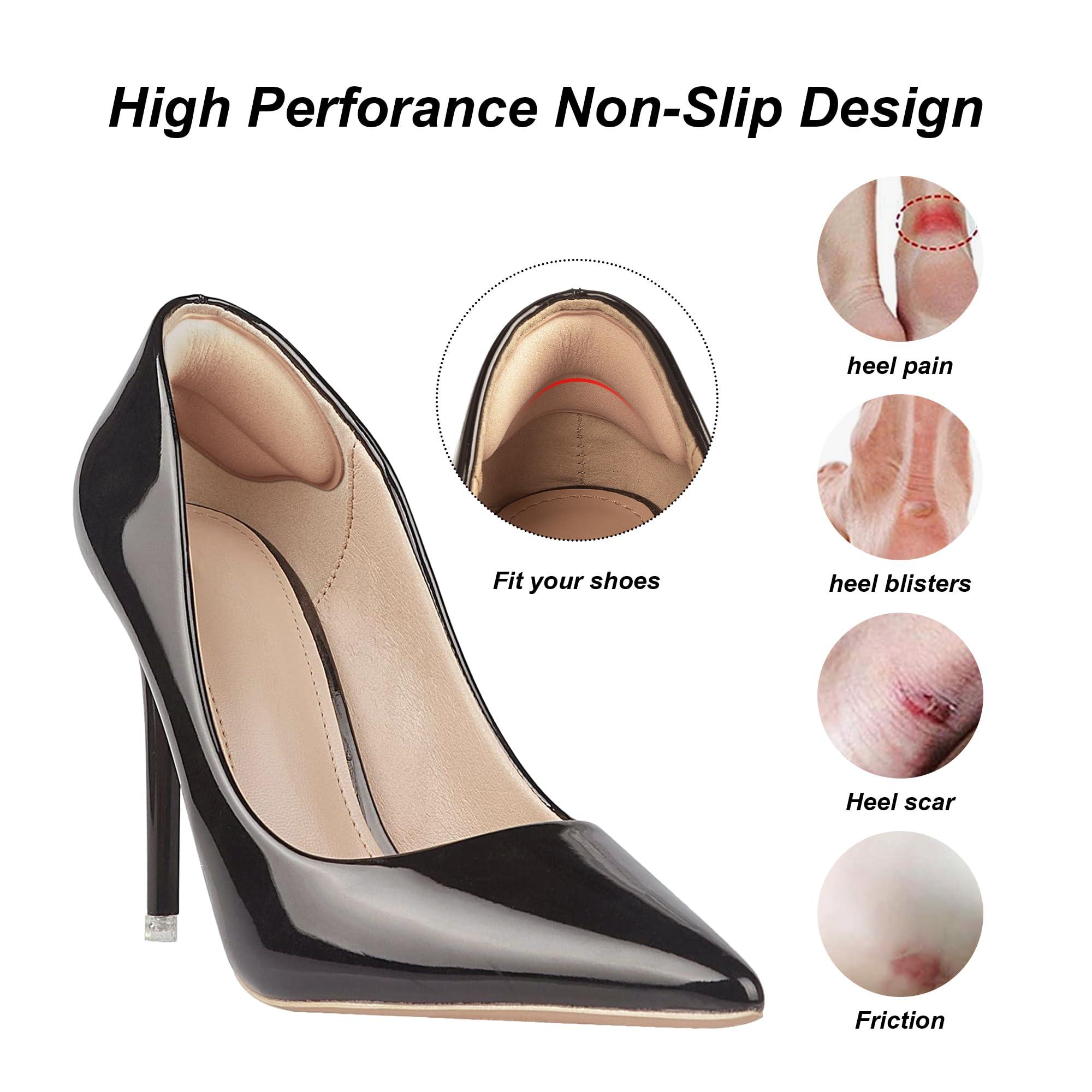 MATIE FIX Heel Grips Liner Cushions Inserts for Loose Shoes, Heel Pads Snugs for Shoe Too Big Men Women, Filler Improved Shoe Fit and Comfort, Stop Heel Slip and Blister (4 Pairs) (H Black)