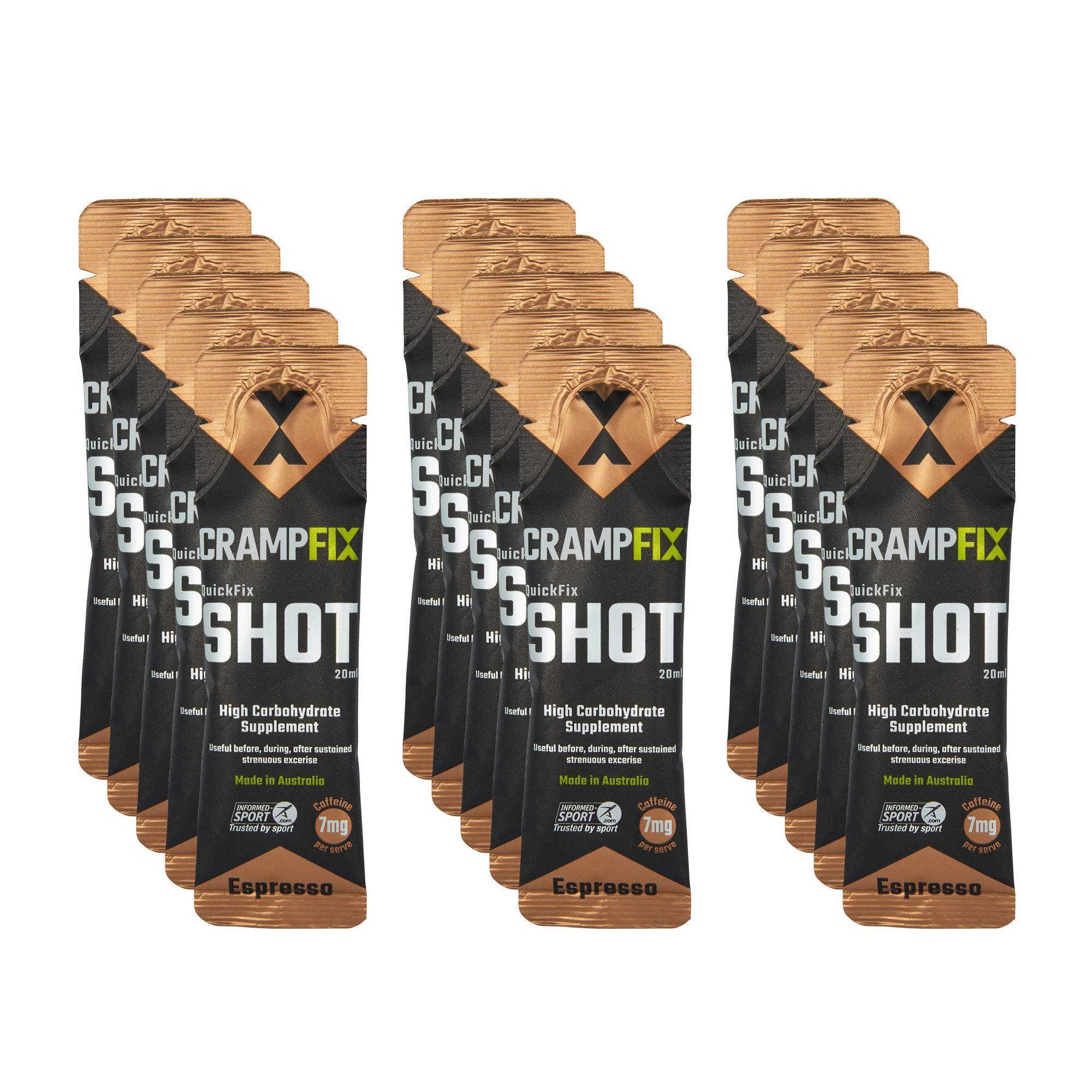 CRAMPFIX CrampFix Sports Shot, Prevents and Relieves Muscle Cramps in Seconds, Easy Carry Sachets, 15 Pack, All Natural, Espresso with Caffeine