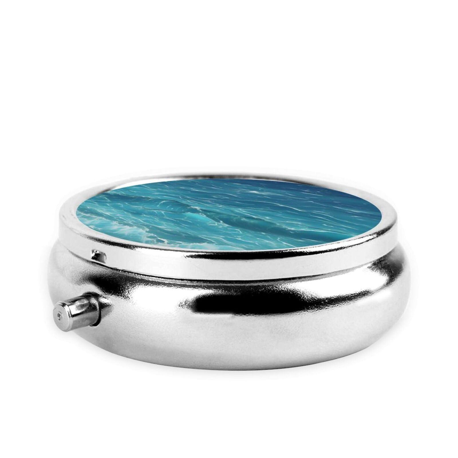 RLDOBOFE Pill Case Round Pill Box 3 Compartment Pill Organizer The Deep Ocean Small Pill Case Waterproof Medicine Organizer Box for Travel Pill Containers Vitamin Organizer for Medication Planner