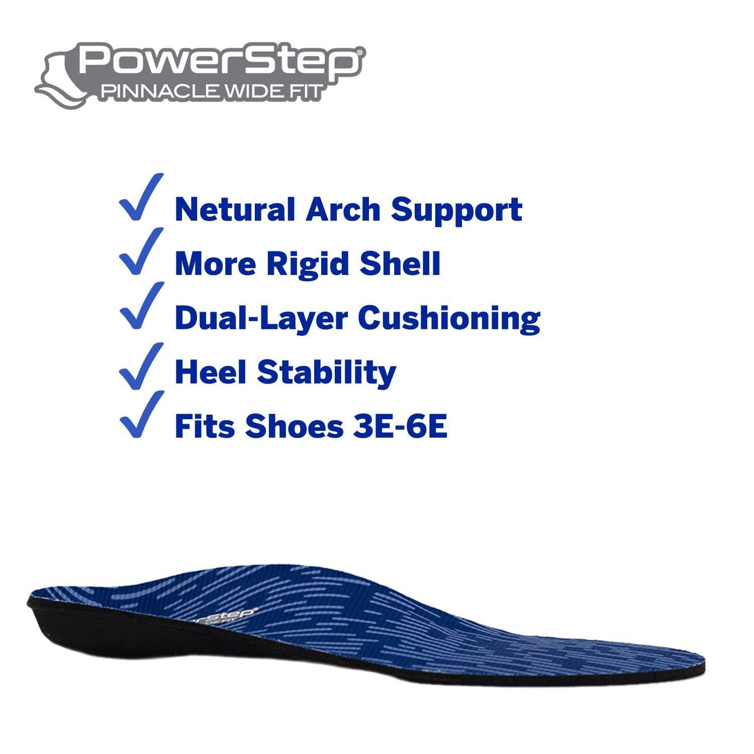 Powerstep PowerStep Insoles, Pinnacle Wide, Wide Feet Arch Support Insole, Extra Wide Arch Support Orthotic For Women and Men, M12-13