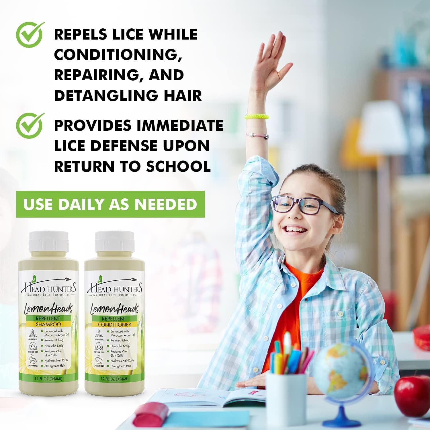 Head Hunters Natural Lice Products Lemon Heads Natural Lice Prevention Shampoo and Conditioner - Safe for Kids and Adults, 12 Ounce