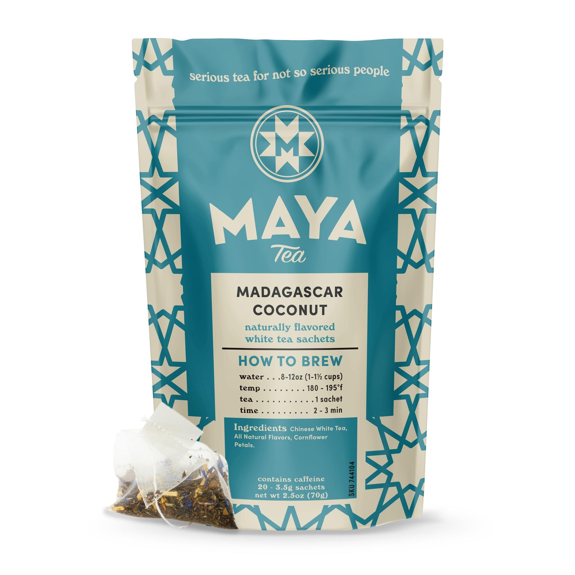 Maya Tea Maya Tea Madagascar Coconut White Tea Sachets, Contains Caffeine, All Natural, Pack of 20