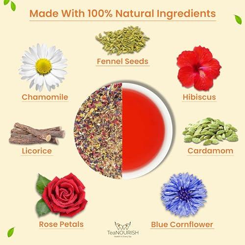 TEANOURISH TeaNOURISH Hibiscus Rose Herbal Tea | CAFFEINE-FREE | 100% NATURAL | Hibiscus, Rose, Chamomile, Blue Cornflower, Fennel, Licorice | Brew Hot or as Iced Tea- 1.76oz/50g