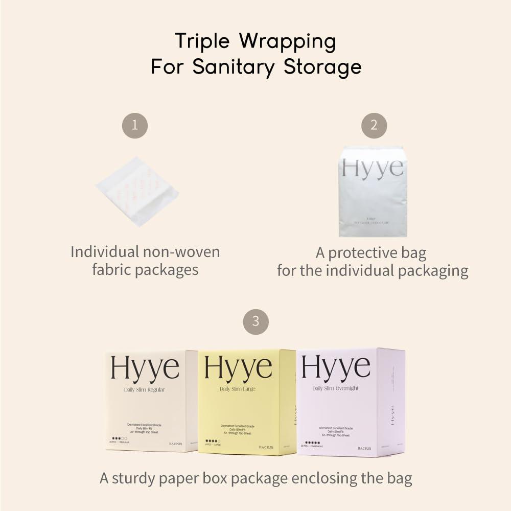 H.A.C PLUS Hyye Ultra Thin Daily Sanitary Pads with Wings, High Absorbency, Air flow Cotton Soft Touch Cover for Sensitive Skin, Unscented, Made in Korea (Regular, 16 Count)